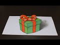 Как нарисовать  простой 3Д рисунок Подарок 🎁🎄