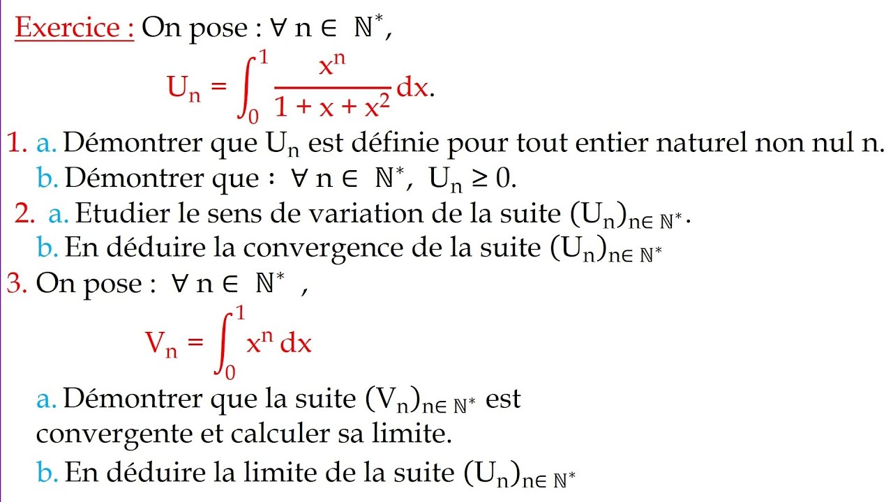 Suite définie par une intégrale – Convergence et limite | Exercice type Terminale