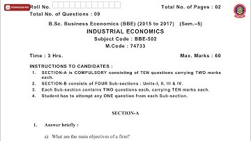 BSCBE BBE 5TH SEM INDUSTRIAL ECONOMICS NOV 2019 | PTU