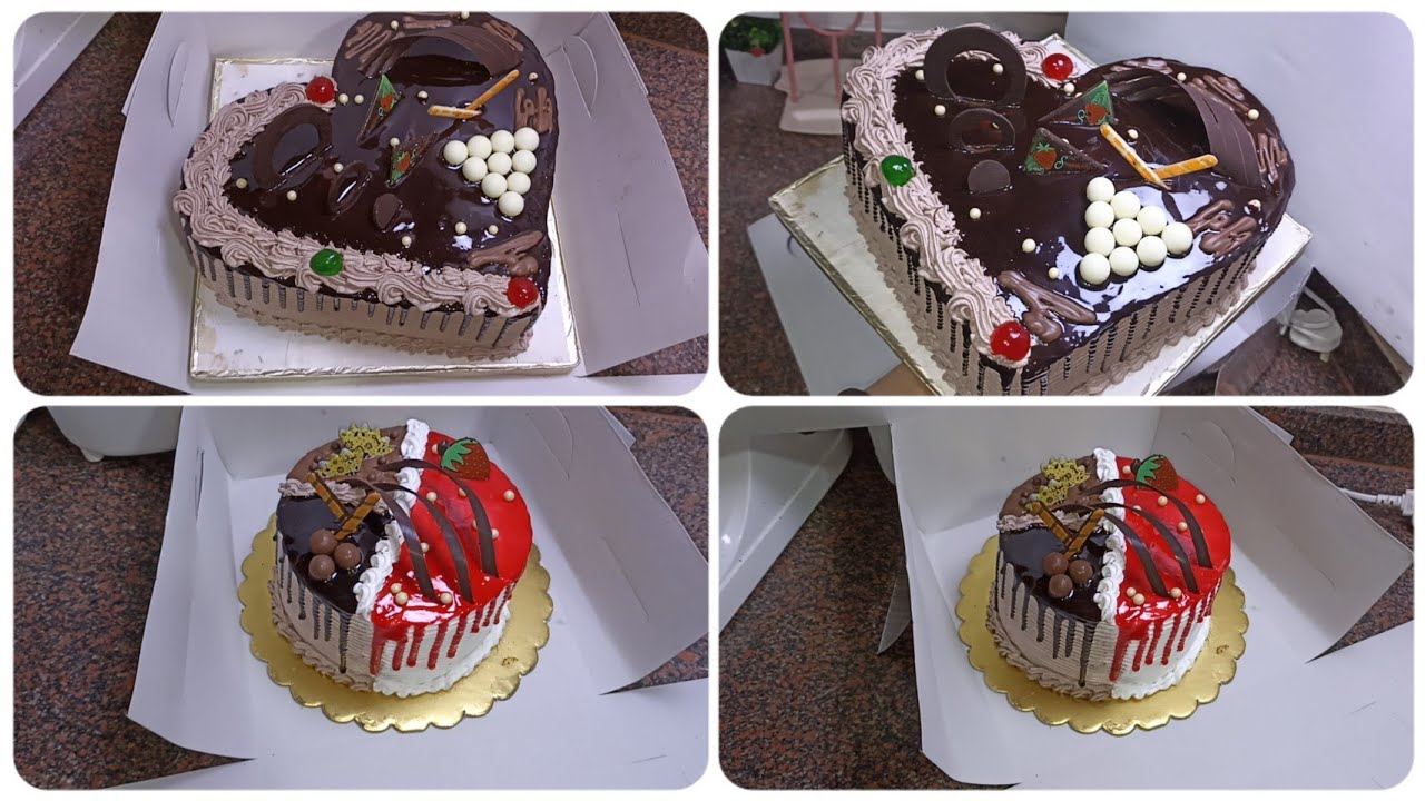 تورتة ٢٥ قلب شيكولاتة ❗تورتة مقاس ١٦❗نص فانيلا ونص شيكولاتة ❗طريقة اشكال الشكولاتة لتزين التورت