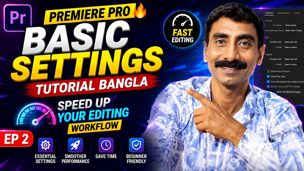 🔥 Premiere Pro Basic Settings Tutorial Bangla | Smooth Editing Setup ...