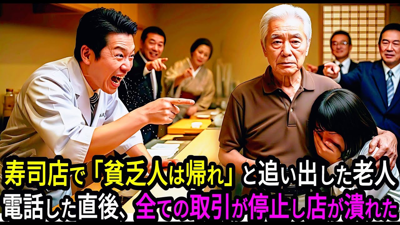 高級寿司店で「貧乏人は帰れ」と孫ごと追い出された老人→震える手で電話をかけた直後、店への食材供給が全停止した結果…