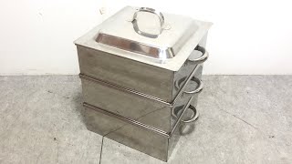 業務用 3段角蒸器 蒸し器 セイロ せいろ ステンレス 厨房機器 □ 3段 角蒸し器 蓋付き ステンレス製 蒸器 蒸し器 せいろ せい