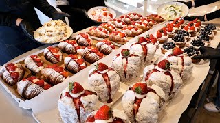 Blend of cream cheese and pastry, strawberry pandoro, croissant | Dessert Food