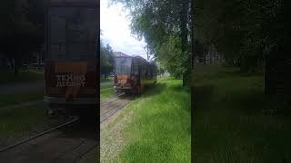дніпровський трамвай курсує 17 пл старомостова вулиця Миколи Руденко модель (Tatra T6A2M) (3030)