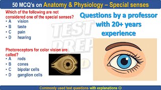 50 Special senses practice questions by professor | special senses MCQs |  #specialsenses #vision Basic Anatomy Physiology 09 Special Senses Reference Seeley S