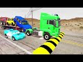TRANSPORTING PIXAR CARS & FRUITS WITH COLORED & JOHN DEERE vs CLAAS vs TRACTORS - BeamNG.drive #008