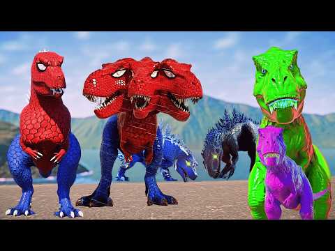 Spider-Man Dinosaurs, T-Rex, Indoraptor, Indominus,Godzilla Battle Jurassic World Evolution