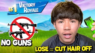 Win Fortnite with NO GUNS or LOSE My Hair…