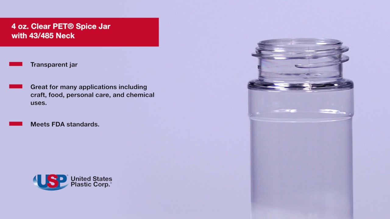 4 OZ. CLEAR PET® SPICE JAR WITH 43/485 NECK | U.S. Plastic Corporation®