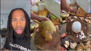 I've never seen a jelly coconut 🥥  cut like this￼ 😱#carribean