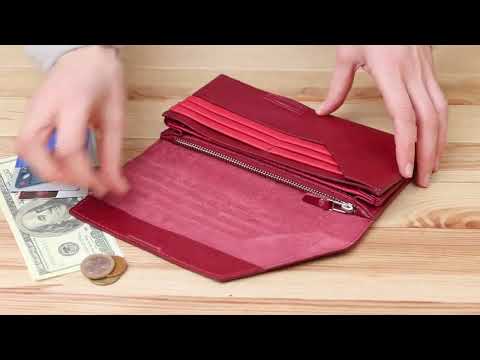 Чудовий шкіряний жіночий гаманець Grande Pelle 11576 Бордовий, видео 1