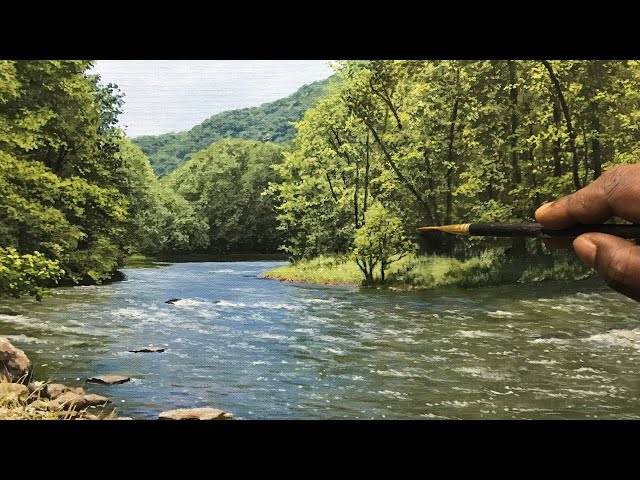 How Use Acrylic For Beautiful River Side Landscape Painting. | Time-Lapsed class=