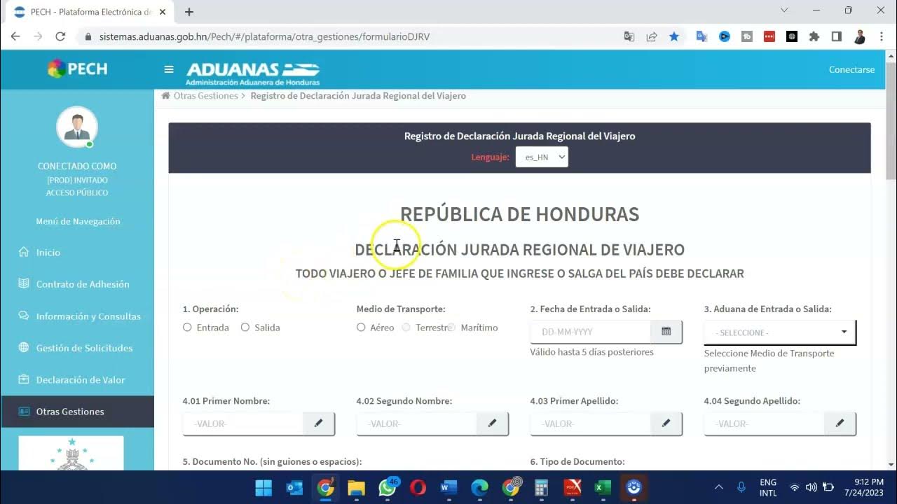 Como llenar el registro de aduana de honduras instituto nacional de