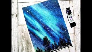 northern lights watercolor painting easy