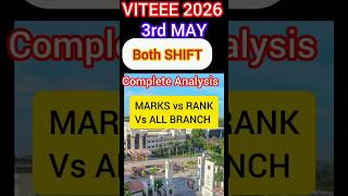 VITEEE 2026 3rd may complete Analysis of both Shift | Expected Marks vs Rank vs BRANCH #viteee2026