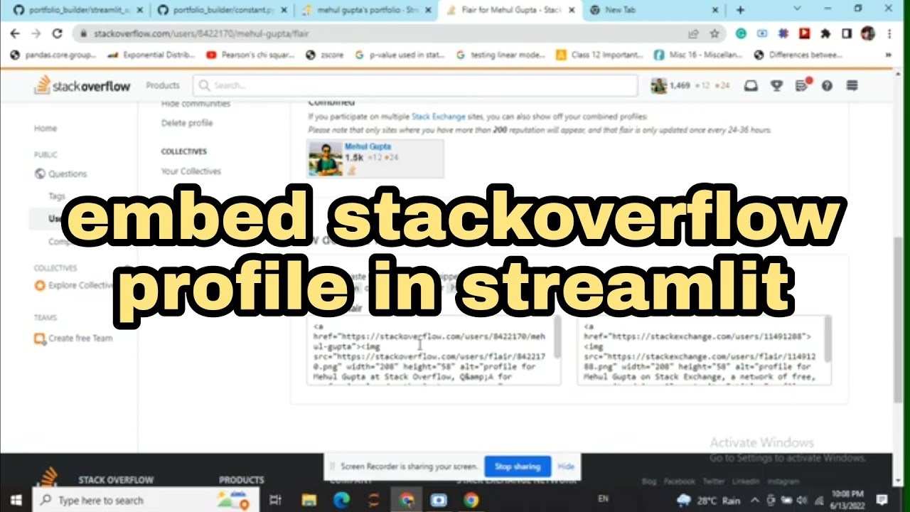 Embed stackoverflow profile in Streamlit webapp (or any other web app)
