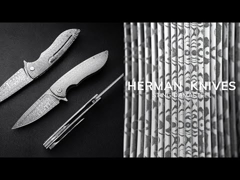 FOLDING KNIFE FOLDER STING  DAMASTEEL FULL DRESS HERMAN KNIVES