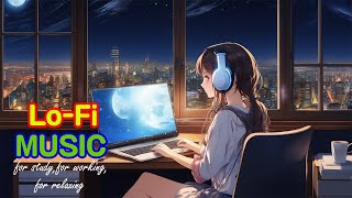 Beautiful moon night #lofi #study #work #relaxing #calming #healing #sleeping #girl #cat #ai