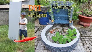 How To DIY 3-Storey Waterfall Aquarium From Styrofoam &amp; Cement Decorated Garden Beautiful