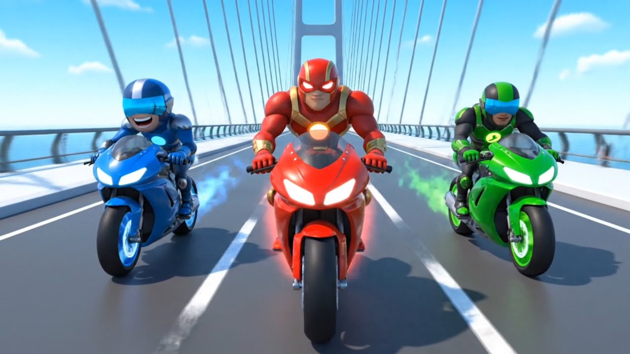 Super Moto Heroes 🏍️🌊 | Ocean Bridge Motorcycle Adventure | Kids Action Story 