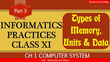 Informatics Practices class 11 | IP class XI | Part 3 |Types of Memory | Memory Units | data | CBSE