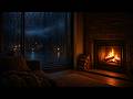 Secluded Lake Cabin During Thunderstorm | Fireplace Rain Ambience | 10 Hours No Ads Black Screen