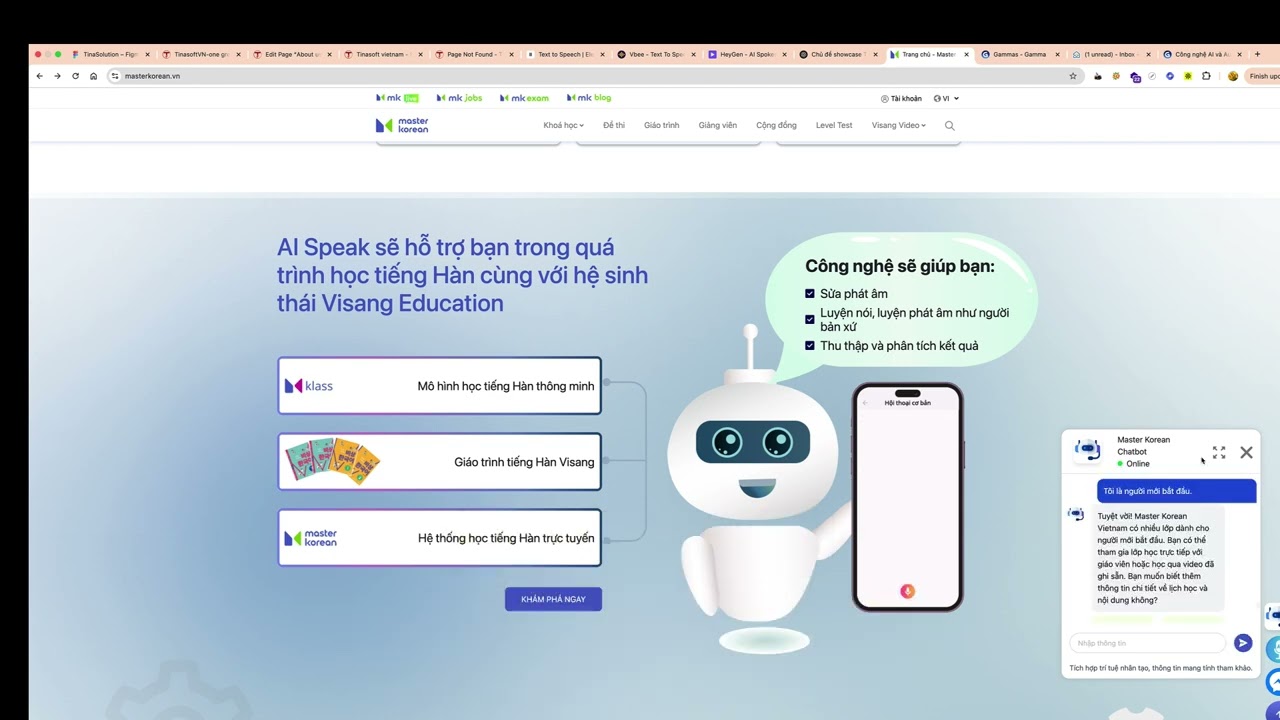 Chatbot Masterkorean - Tinasoft Vietnam