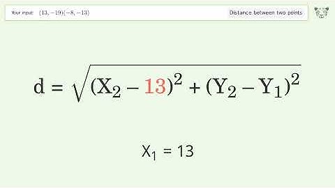 Find the distance between two points p1 (13,-19) and p2 (-8,-13): Step-by-Step Video Solution