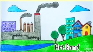 موضوع رسم عن البيئة/pollution in urban city drawing