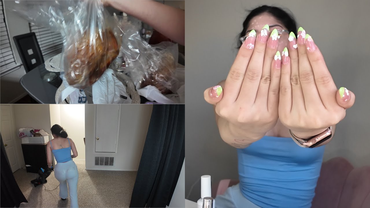 Me hice las uñas de primavera🌟🌷| mi mamá me trajo comida🦞| limpiando + platicando 