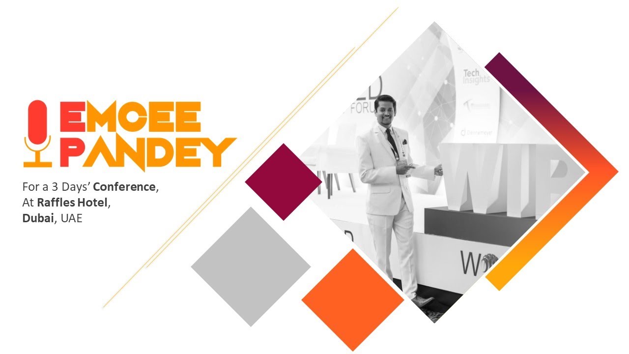 Emcee Pandey Hosting an International Conference at The Raffles Hotel, Dubai!