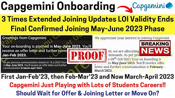 Capgemini Joining Postponed No Offer & Joining Letter Mail Onboarding in May-June Phase LOI Validity