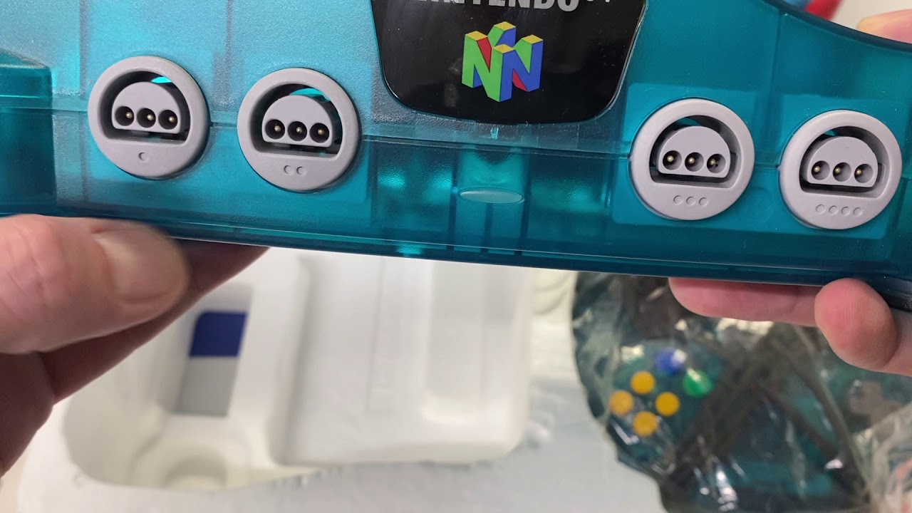 A RARE complete Ice Blue Nintendo 64 console