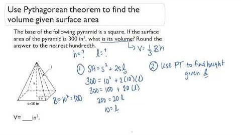 Use Pythagorean Theorem to find the volume given surface area