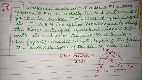 A uniform circular disc of mass 1.5 kg and radius 0.5 m is initially... | jee advanced physics
