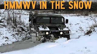 HMMWV in the Snow  V8 Diesel Sound