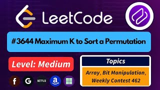 Famous Maximum K to Sort a Permutation| Medium Made Easy | Leetcode 3644 | Codehurdle Wealth