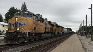 UP #7683 Leads Loaded Oil Train through Waterloo