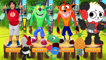 Tag with Ryan vs Crash Bandicoot: On the Run - All Skins vs Combo Panda All Characters Unlocked