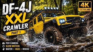 DF-4J XXL RC Crawler Land Rover Defender in 4K Realistic Forest Off-Road, POV & Slow Motion (Part 1)