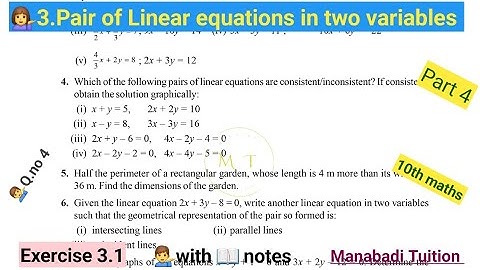 10th class maths| Chapter 3| Pair of linear equations in two variables |  ex 3.1| Q no 4 part 4|
