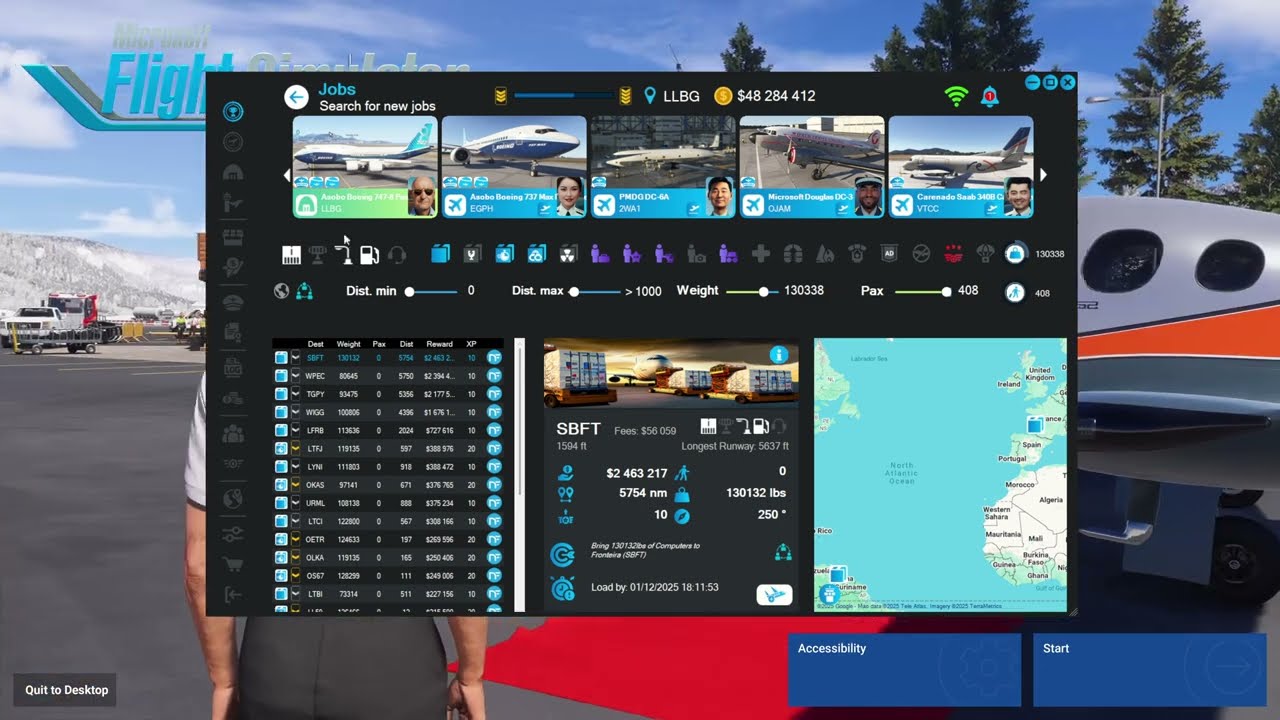 MSFS 2024 SU4 beta 1.6.31.0 test. Neofly. 747-400 from LLBG to EGPH. 4k.
