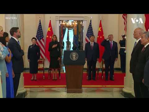 美国总统特朗普为中国国家主席习近平在白宫大厅举行的欢迎仪式
