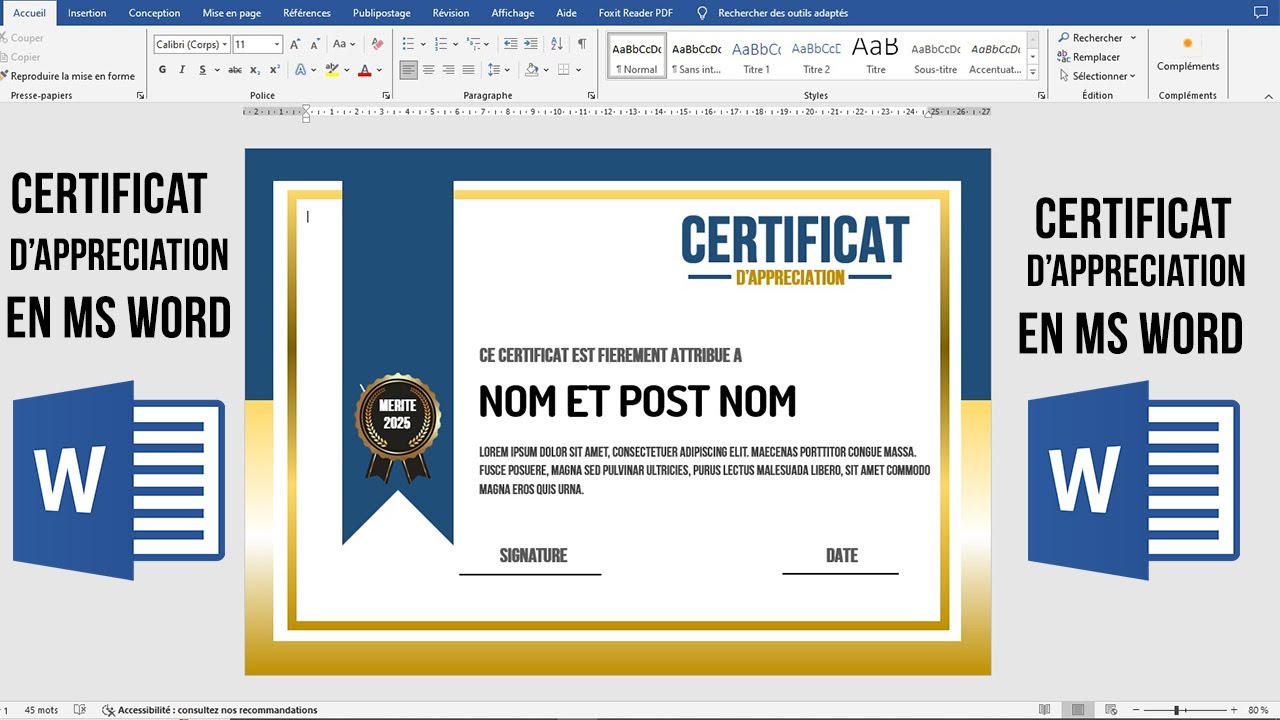Comment créer un certificat d’appréciation en ms word 2023 - YouTube