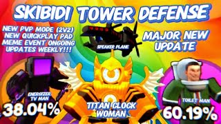 Skibidi Tower Defense MAJOR Updates - NEW 2v2 PVP, NEW Titan Clockwoman, Mythic Speaker Plane & more