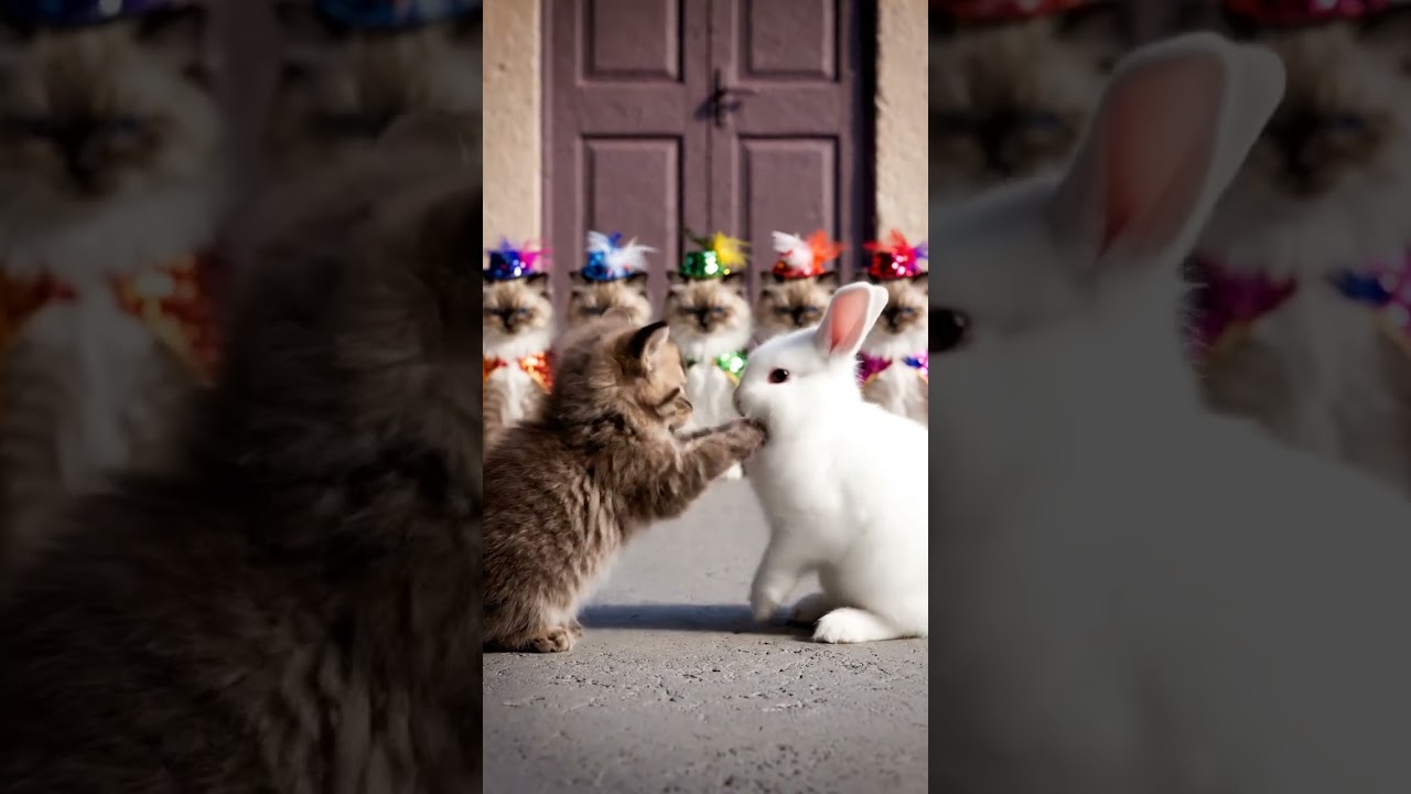 Parade Cats in a Colorful Bunny Festival 