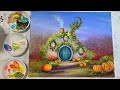 How To Paint “Pumpkin Patch Cottage” acrylic step by step tutorial