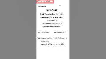 BA 3rd Semester Economics (History of Economic Thought) Question Paper 2024 CCSU. #economics #ccsu