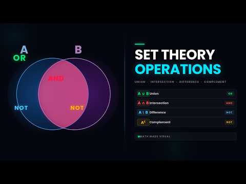 Set Theory Operations Explained Visually | Union, Intersection, Difference & Complement